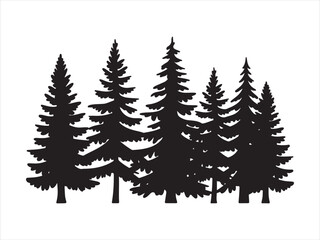 Obraz premium Black fir trees silhouettes, Black pine tree landscape silhouette illustration vector