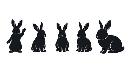 Five black silhouettes of rabbits in varying seated and upright poses © MDSAEEM