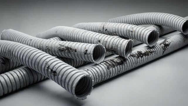 Ribbed electrical conduits captured in medium shot highlighting enhanced grip and durability for protective wiring solutions in construction projects.