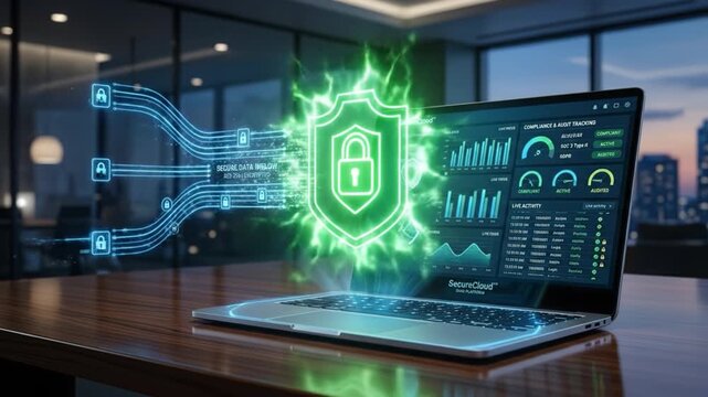 Data security cybersecurity laptop digital protection encryption network safety technology secure data information technology computer security system data flow firewall online protection digital