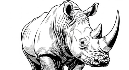 Detailed Line Art Depiction of a Powerful Rhinoceros. © izas