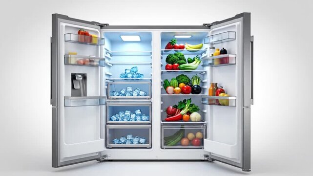 Modern side by side Stainless Steel Refrigerator. Fridge Freezer Isolated on a White Background. 3d rendering
