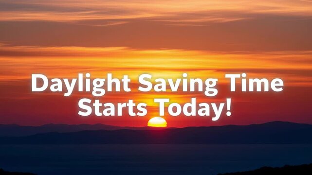 Sunset over mountains daylight saving time starts today announcement 4K Ai HD high quality video.