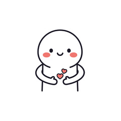 Fototapeta premium Cute Character Holding Hearts, Love, Kindness, Valentine's Day, Simple Cartoon Art