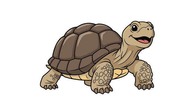 Friendly cartoon tortoise walking slowly with a happy expression on its face as a gentle reptile character design.