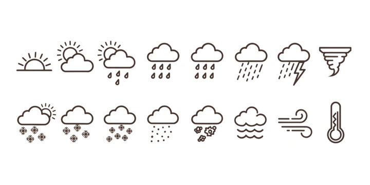 Weather forecast icons display various cloud types and precipitation