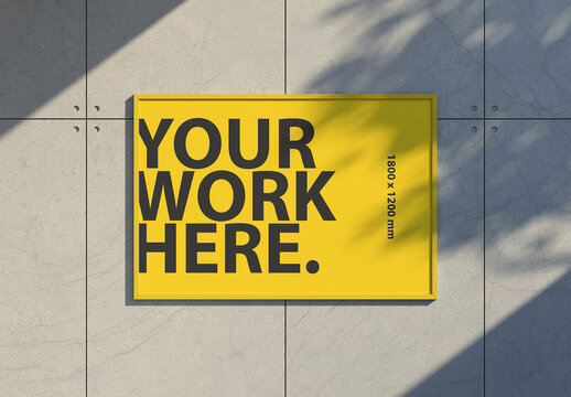 Horizontal Billboard Poster Mockup on the concrete wall