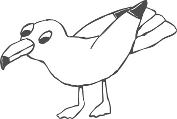 Fototapeta premium Hand Drawn Funny Seagull Character, Doodle Line Art Ink Sketch Black and White Illustration