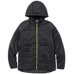 Black Hooded Jacket. warm sport. Men's hooded insulated down jacket with zip pockets. Black fleece jackets with a zipper. Unisex style isolated on white background. Fashionable black wool hoodie coat. © Hathaichanok