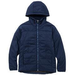 Navy Hooded Jacket. warm sport. Men's hooded insulated down jacket with zip pockets. Navy fleece jackets with a zipper. Unisex style isolated on white background. Fashionable navy wool hoodie coat. © Hathaichanok
