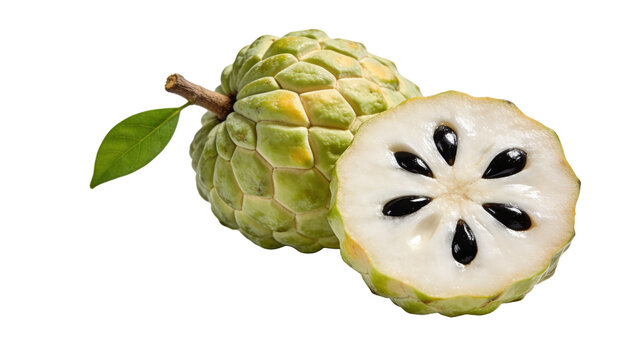 Fresh Seetha Fruit (Custard Apple) with Half Cut Showing Creamy Flesh and Seeds Isolated on Transparent Background &ndash; Sweet Sitaphal, High-Resolution PNG.
