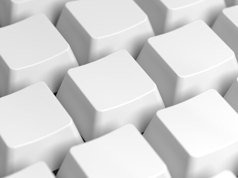 White keyboard keys. Copy space. Button. Blank. 3d illustration.