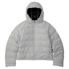 White Hooded Jacket. warm sport. Women's hooded down jacket with zip pockets. White fleece jackets with a zipper. Unisex style isolated on white background. Fashionable white wool hoodie coat. © Hathaichanok