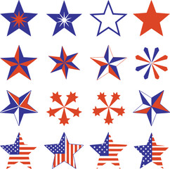 Obraz premium A diverse collection of star shapes and patterns in red, white, and blue patriotic colors
