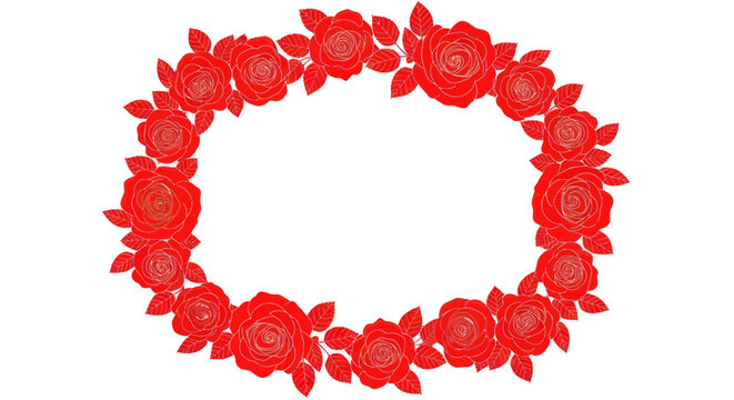 Red Rose Floral Wreath Frame - Romantic Border for Cards and Invitations