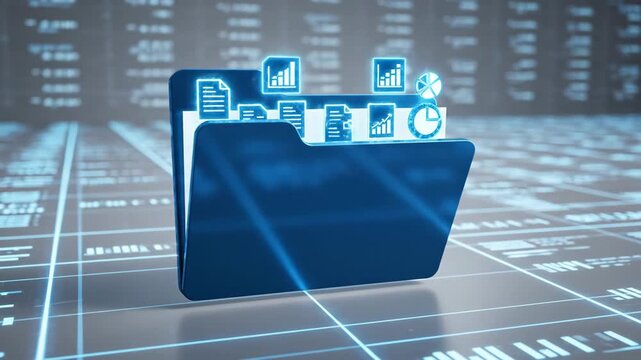 An open file folder on a clean digital background symbolizes organized data storage and the structured accessibility of professional information management.