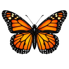 Fototapeta premium Monarch Butterfly Isolated on White Background, Orange and Black Winged Insect
