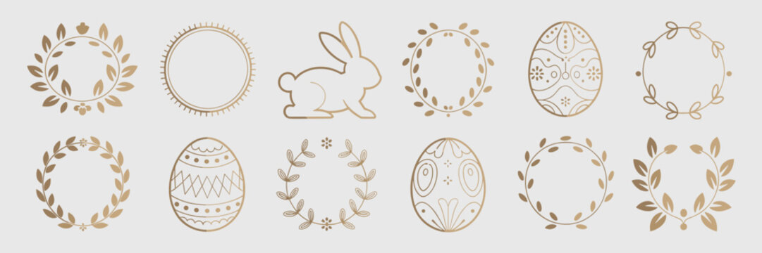 Sophisticated gold foil Easter emblems with botanical flourishes &ndash; Great for premium packaging, festive corporate branding, or elegant web design.