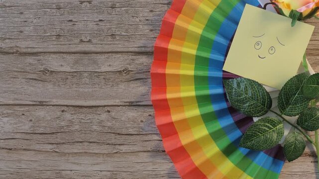 LGBT color fan with smiley face post-it notes