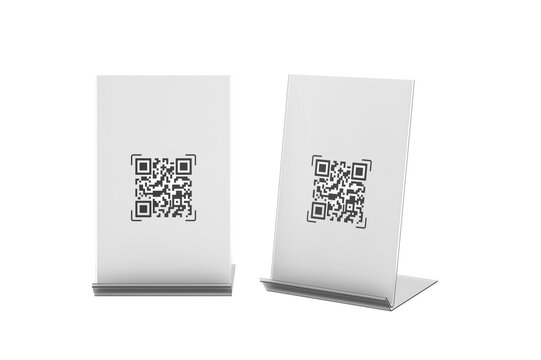 Plastic QR Code Scan Stand On a White Background Mockup