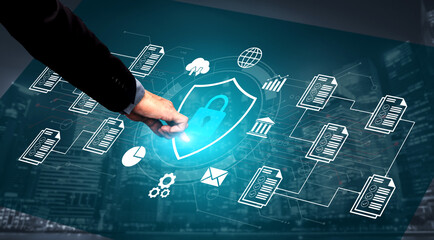 Explore a compelling digital security concept illustrating data protection and network security...