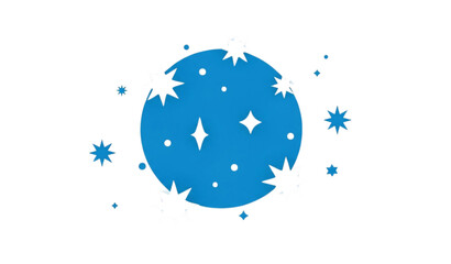 A blue circle with white and blue stars and dots on a white background © MdAtaur