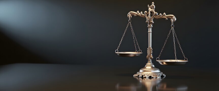 Golden scales of justice on dark background