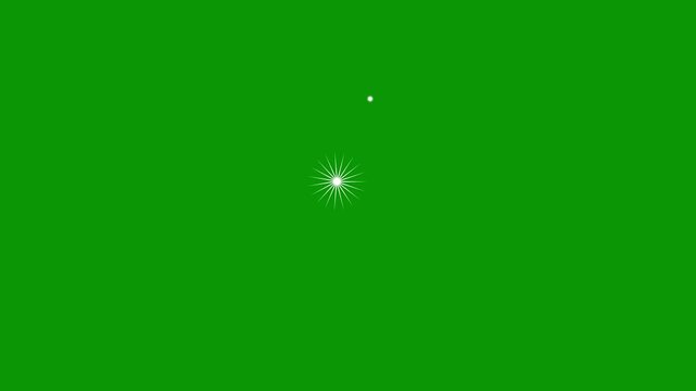 White line flat vector explosions motion effects with firework cartoon style circle burst animation and glowing geometric spark trails on green screen background for versatile video overlays.