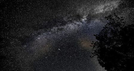 Night sky, outer space or stars in universe, milky way or wallpaper with texture, low angle or cosmic energy. Empty, solar system or astronomy with dark matter, astrology or science for constellation © peopleimages.com