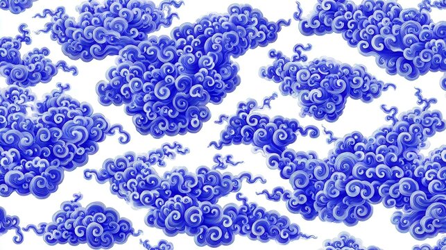 Mongolian Swirling Cloud Motif, intricate ornamental design featuring bold colors, symmetrical patterns, inspired by Asian heritage, perfect for wallpaper or decorative use