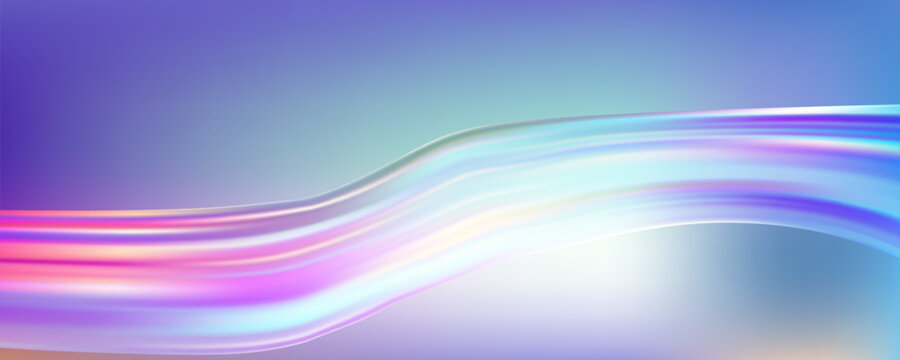 Iridescent holographic background with flowing gradient waves and soft pastel colors creating an abstract rainbow texture with shimmering light effects and dreamy atmosphere.