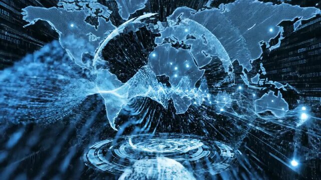 An abstract futuristic technology data wave background glows with a radiant blue AI data stream as digital networks and innovation signals pulse through a luminous cyberspace.