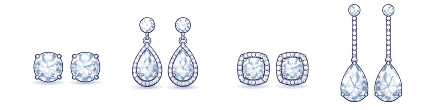 Collection of four pairs of sparkling diamond earrings in various styles and cuts