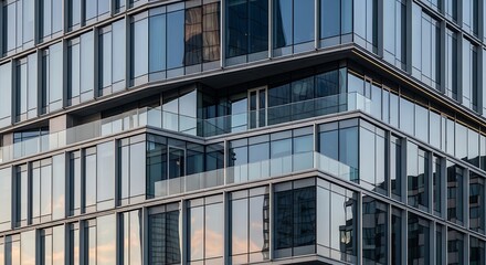 Fototapeta premium A close-up view of a modern glass office building