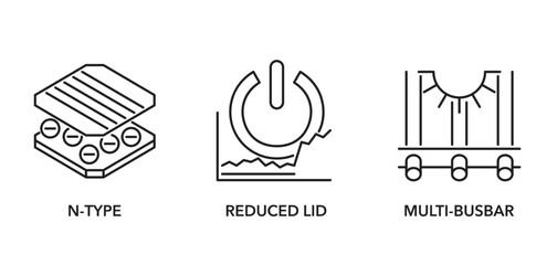 Fototapeta premium Solar Panel Technology Features Icons in thin line