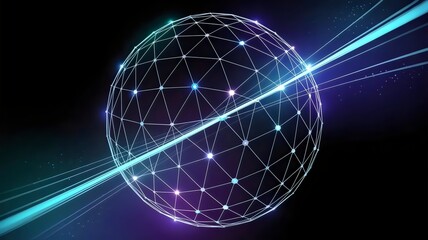 Naklejka premium 3D digital network sphere with nodes – Perfect for data center visualization, cloud hosting, or IT infrastructure.