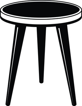 A simple black and white illustration of a three legged stool with a round seat