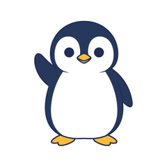 Fototapeta premium Cute baby penguin waving hand in minimalist Kawaii flat design style isolated on white background for winter animal theme nursery decor and stickers.