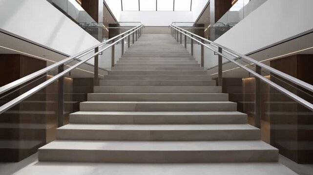 Video of symmetrical indoor staircase in modern architectural setting, interior design showcase, upscale property branding and structured geometry visual.