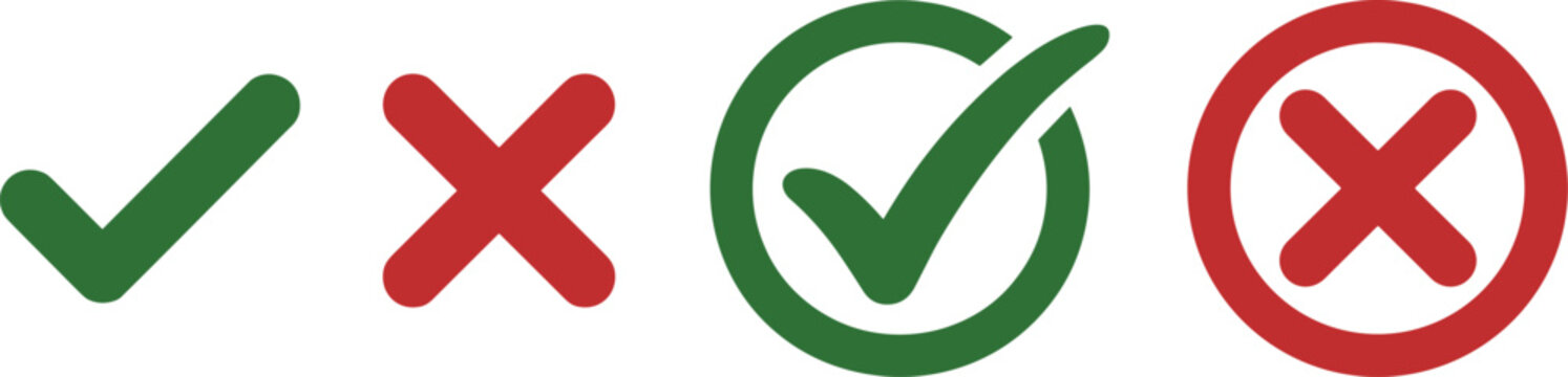 Green Checkmarks and Red Xs Icons for Yes No True False Correct Incorrect