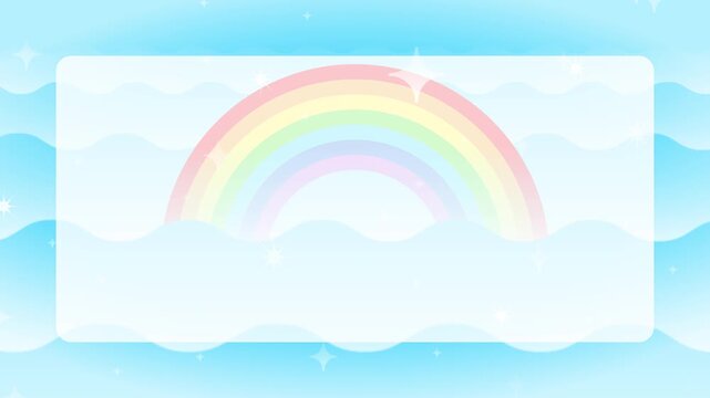 キラキラした背景に雲をイメージした波模様の中に虹がかかる抽象背景モーションアニメーション