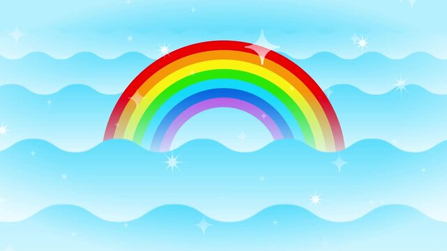 キラキラした背景に雲をイメージした波模様の中に虹がかかる抽象背景モーションアニメーション