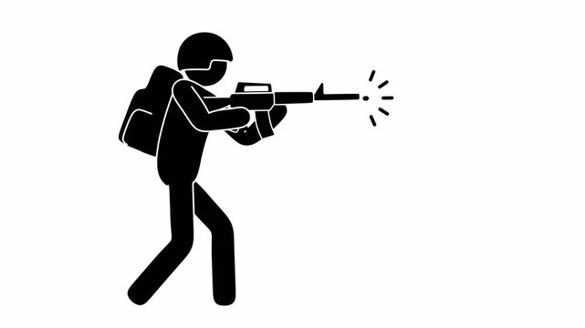 Stickman Soldier Firing Rifle Burst Shooting Seamless Loop Animation
