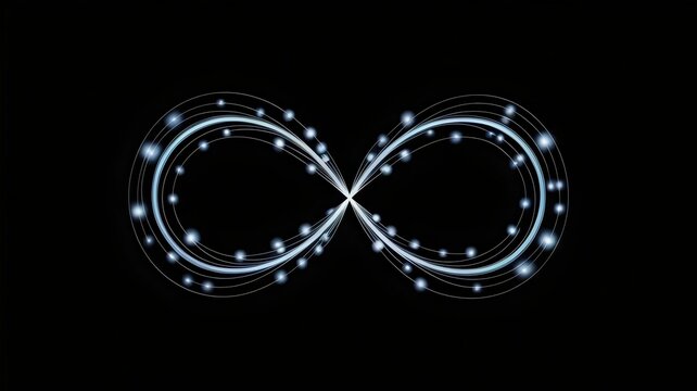 Minimalist AI infinity loop on black &ndash; Suitable for data flow, neural networks, or endless innovation.