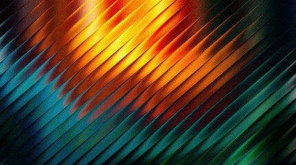Obraz premium Abstract diagonal striped pattern with vibrant orange flame effect blending into deep turquoise and emerald green tones