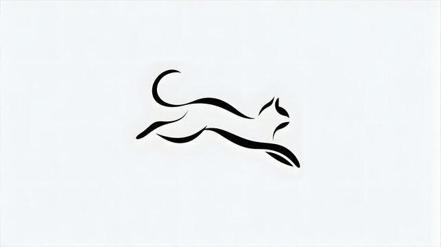 Stylized black silhouette of running cat isolated on white background. Minimal animal logo concept suitable for branding, icons and graphic design projects.