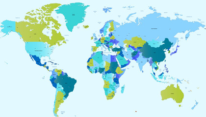 Fototapeta premium World map. Color modern vector map. Silhouette map.