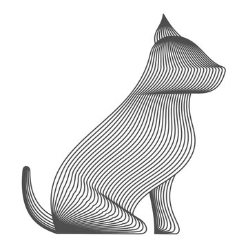 Muscular dog illustration created with flowing curved lines in a wireframe style. Strong canine silhouette with defined posture and striped line structure, ideal for logos, mascots, branding. Vector