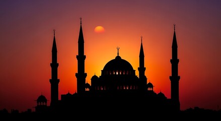 Fototapeta premium Mosque Silhouette at Sunset