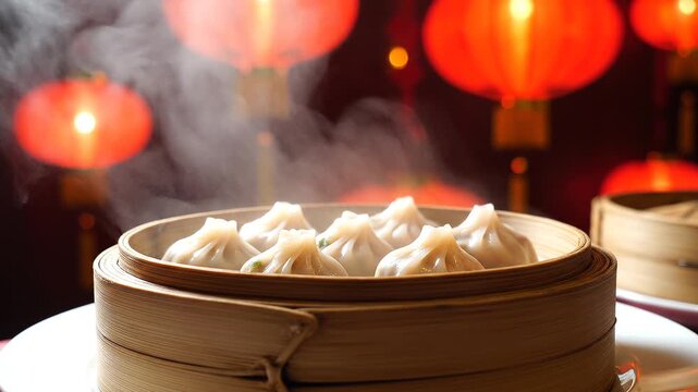 Steaming Dim Sum in Bamboo Steamer.